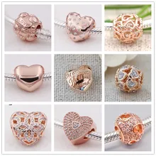 Серебряные сердца Подвески с розовым золотом подходят бусины из стерлингового серебра 925 браслет ожерелье DIY кулон для ювелирных изделий ювелирные изделия BE174
