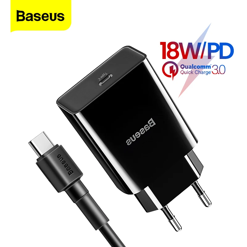 

Baseus USB Charger 18W PD QC 3.0 EU Plug Adapter Type C Cable Fast Charging For iPhone 11 Pro X Max Mobile Phone Charger