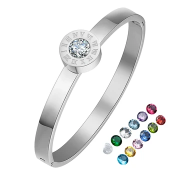 

Roman Numeral Date Bracelets For Men Stainless Steel Jewelry High Quality 12 Color Crystal Bracelet Bangle Women