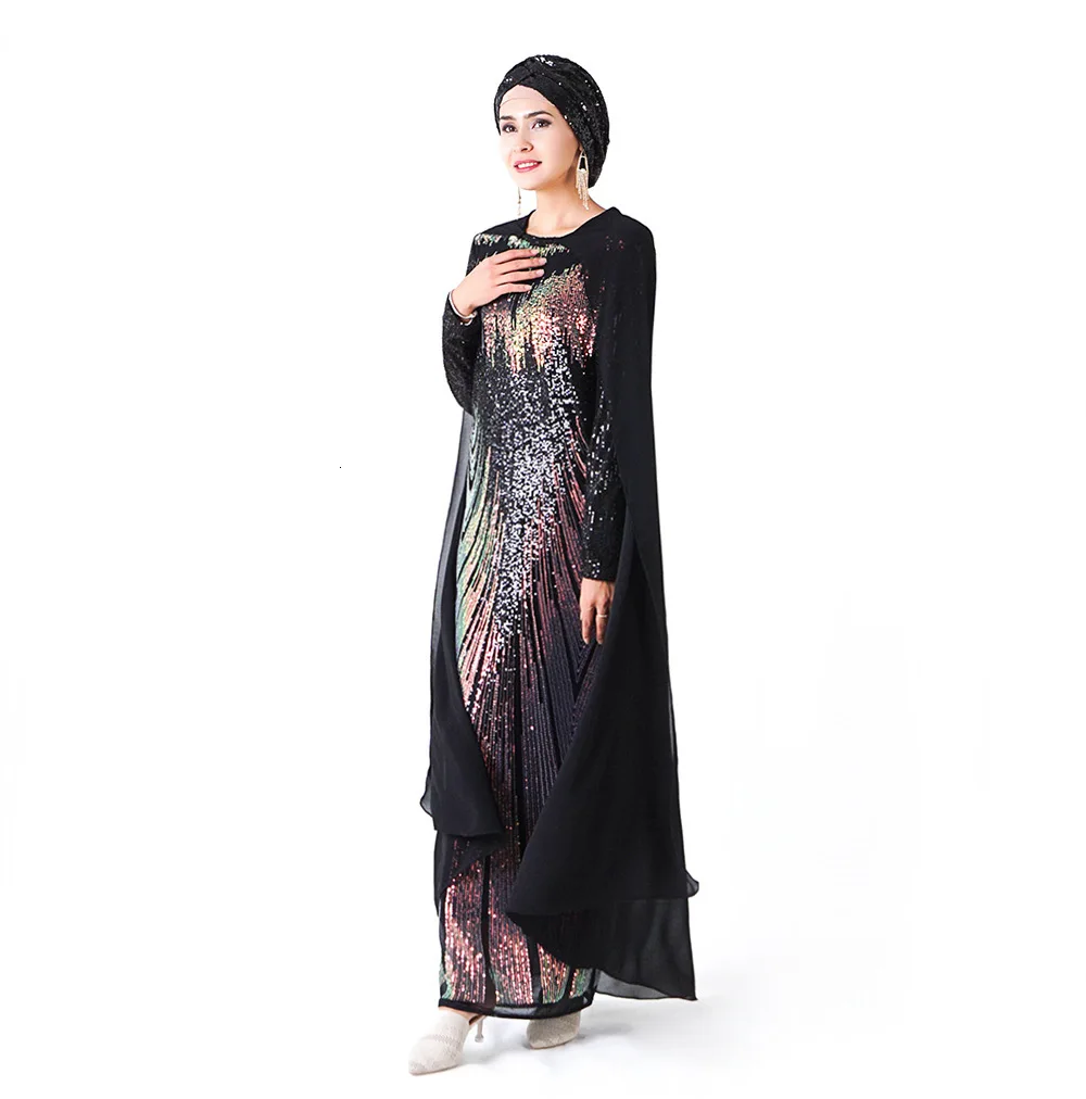Рамадан с длинным рукавом абайя блестками вышитый плащ мусульманское Макси платье турецкое вечернее платье Elbise хиджаб Исламская одежда