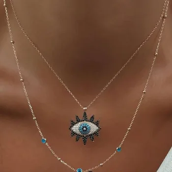 Vintage Fashion Evil Eye Necklace Pendant Clavicle Chain Statement Long Necklace Women Accessory Collares De Moda Bijoux Femme