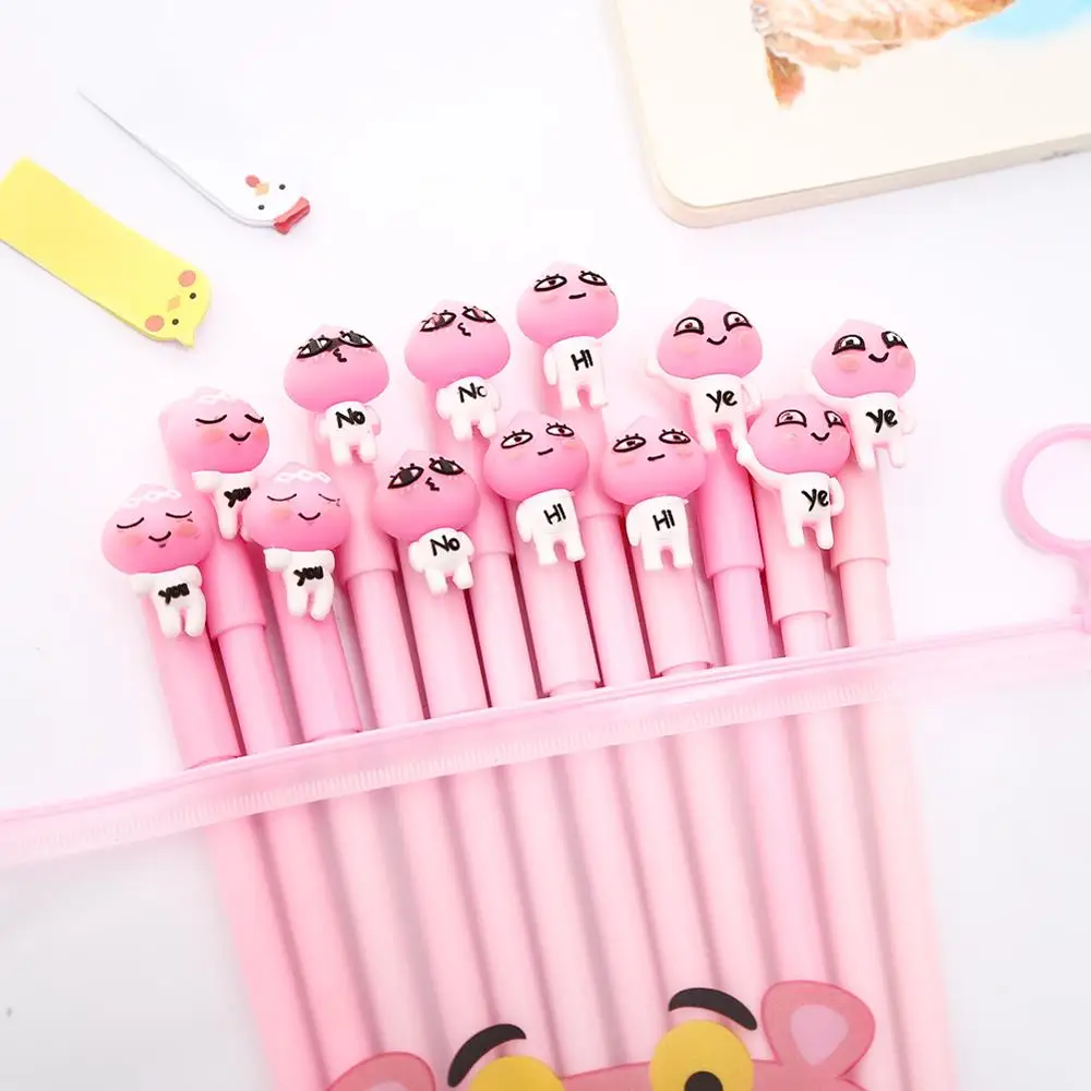 12 шт./упак. Новинка Kawaii милые фрукты персик гелевые ручки весело розовые синие чернила футболка для мальчиков с принтом из аниме Студенческая школьная Канцелярия; Карандаш Чехол сумка вещь