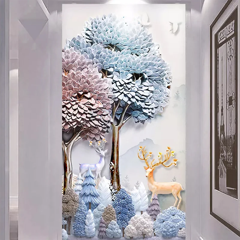 

Drop Shipping Custom Photo Wallpaper Modern Embossed 3D Abstract Forest Elk Mural Wall Paper Roll Sofa TV Wall Covering