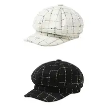 Корейская зимняя теплая плоская кепка s, клетчатая шапка для художника, женская военная Кепка, хлопковые шапки, подходят для стилизации, защита от солнца, тепло