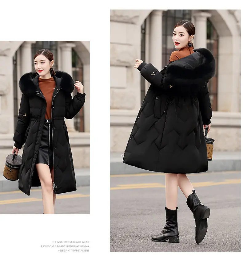 Embroidered down cotton padded women's medium length winter new Korean version loose waisted cotton padded jacket padded