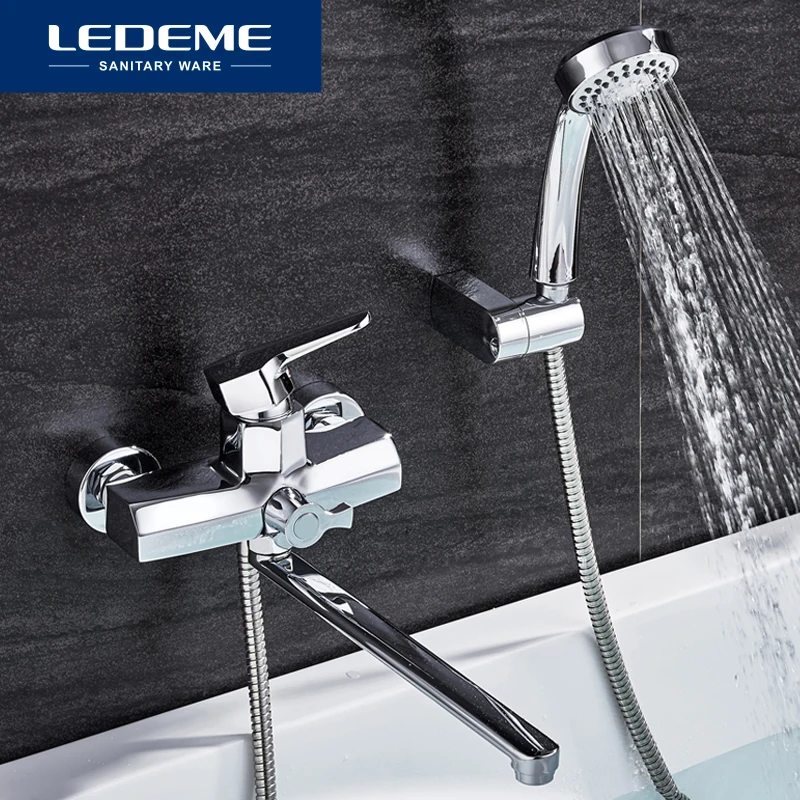 

LEDEME 1 Set Bathroom Faucet Cold and Hot Water Mixer Chrome Finished Tap Long Nose Single Handle Chrome Plated Faucet L2259
