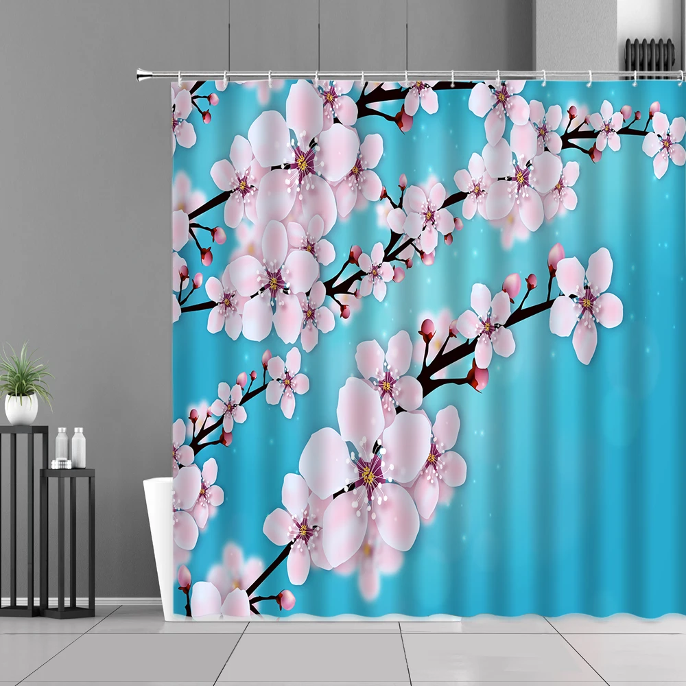 

Chinese Style Lotus Flower Shower Curtain Retro Brick Wall Home Bathroom Decor Screen Ink Painting Art Waterproof Cloth Curtains