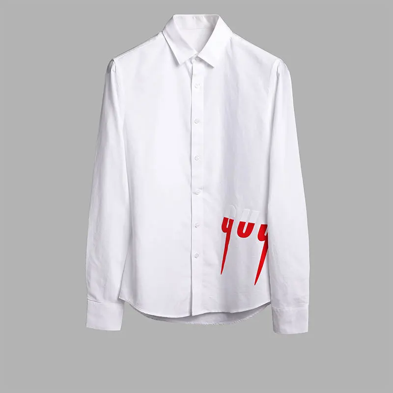 

Europe And America New Style Shirt MEN'S Long Sleeve Oxford Cloth Lettered Embossed Solid Color Casual Shirt Men's