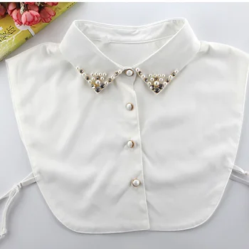 

Korean Style Female Fake Collar Solid Detachable Lapel Falso Der Kragen Chiffon Faux Col Pearl Decor Nep Kraag for Sweater Shirt