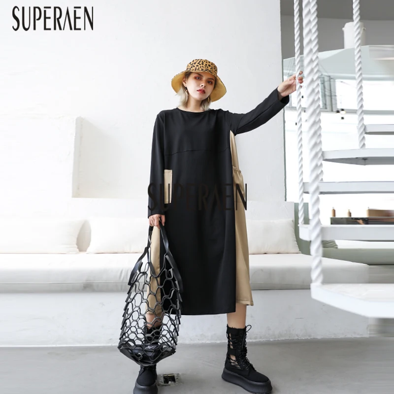 

SuperAen Long-sleeved Dress Female Spring and Autumn 2019 New Pluz Size Loose Women Dress Cotton Casual Fashion Women Clothing