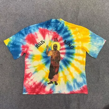 

2020ss Tie dye Kanye West Jesus is King Chicago Limited T Shirts Men Women Streetwear Top Tees mens Jesus is King T Shirt