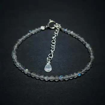 Lii Ji Real Gemstone Labradorite Faceted Beads 2mm Bracelet 925 Sterling Siver Clasp adjustable Nice gift for Friends Mother