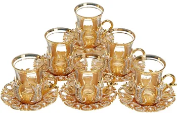 

Turkish Green Tea Glasses Set of Decorated Type with Swarovski Crystals and Pearl English Arabic Tea Cups Made in Turkey