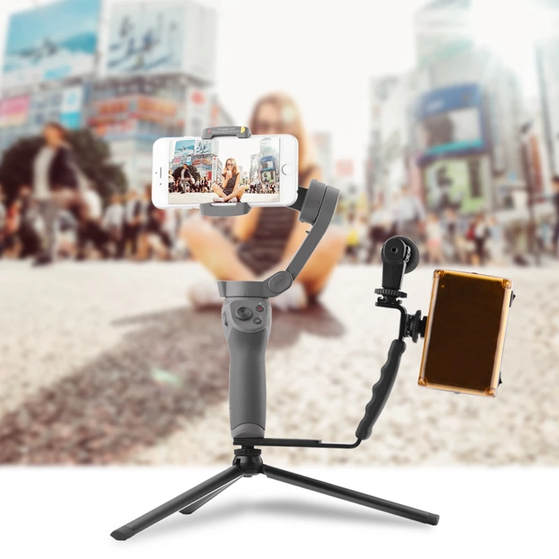 Microphone Stand L Bracket Camera Grip with 2 Hot Shoe Mounts for Zhiyun Smooth Q/3/Dji Osmo/Rode Videomicro | Электроника