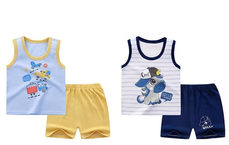 Babies Clothes Vest Sets Baby Girl Outfits Summer Cartoon Sleeveless Suits 0-4 Years Old Kids 2PCS Set Clothing Baby Girl sets Baby Clothing Set