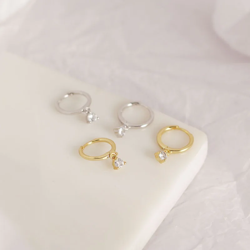 Серьги из стерлингового серебра 925 пробы, модные круглые циркониевые короткий кулон серьги, Пряжка для ушей, милый тренд, ювелирные изделия для девочек