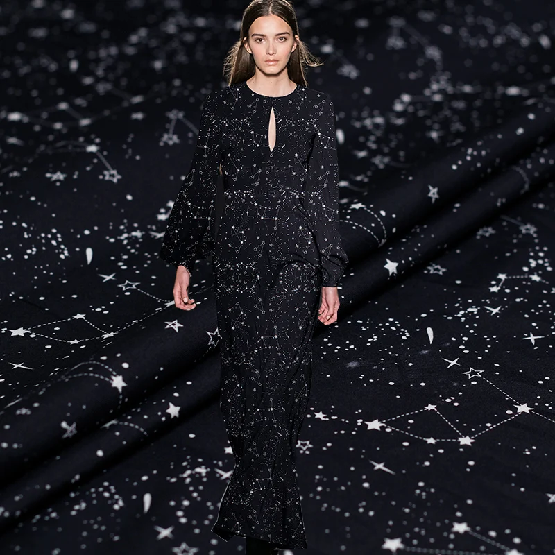 Pearlsilk 16momme саржевая шелковая хлопковая ткань со звездами ткани с цифровым печатным рисунком материалы осеннее женское платье швейная ткань