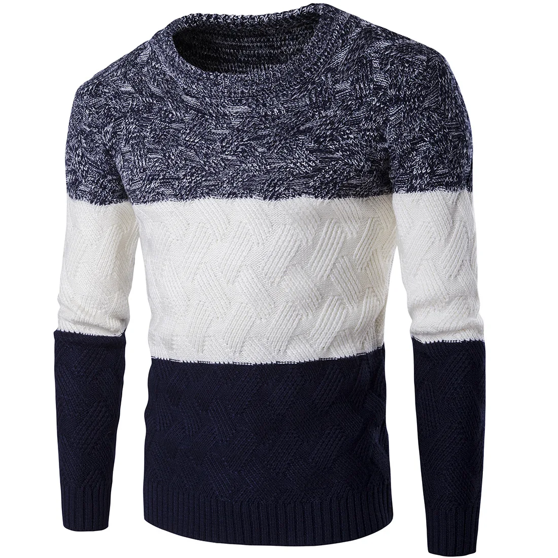 

2019 Spring And Autumn MEN'S Sweater Mixed Colors Thick Warm Sweater Spring And Autumn Knitted Cotton Knitwear Black And White w