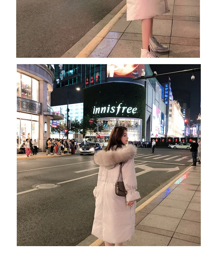 Photo Shoot Main Push CHIC Off-white Elegant Bell Sleeve Waist Hugging Lace-up down Coat Ol Hooded Large Fur Collar Cotton-padde