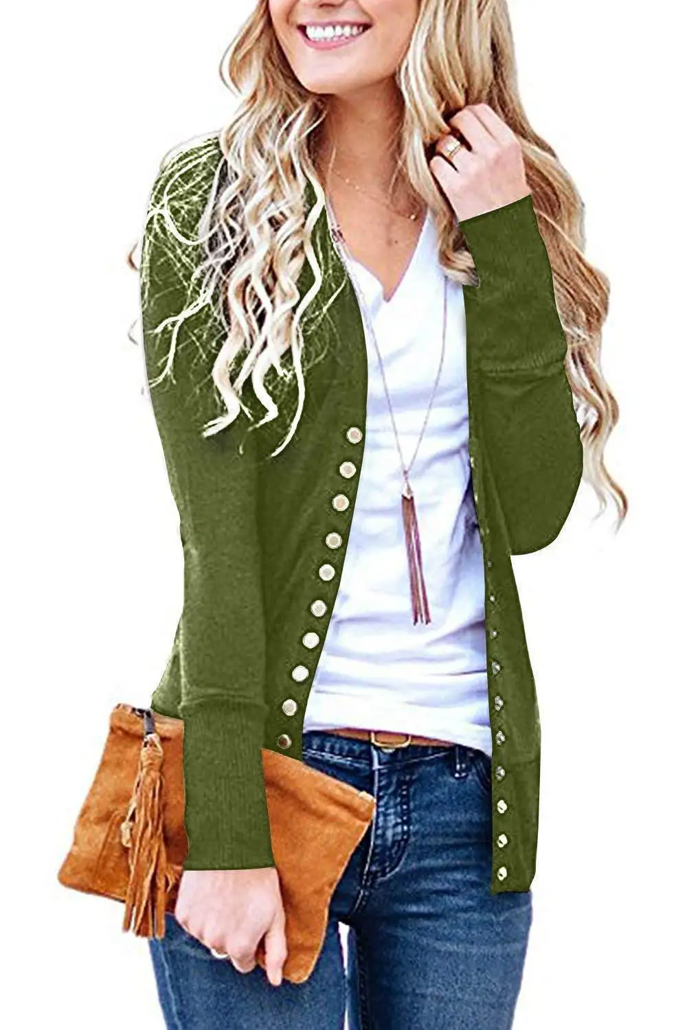 Женские кардиганы, высокое качество, v-образный вырез, однотонный, свободный, однобортный, женский, Повседневный, вязаный кардиган, верхняя одежда, зимняя куртка, пальто - Цвет: Grass green