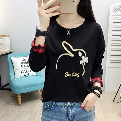 Camisas Mujer, рубашка с длинным рукавом и бисером, женская одежда, футболка с вышивкой, женские зимние топы, Повседневная футболка размера плюс, женская футболка - Цвет: black