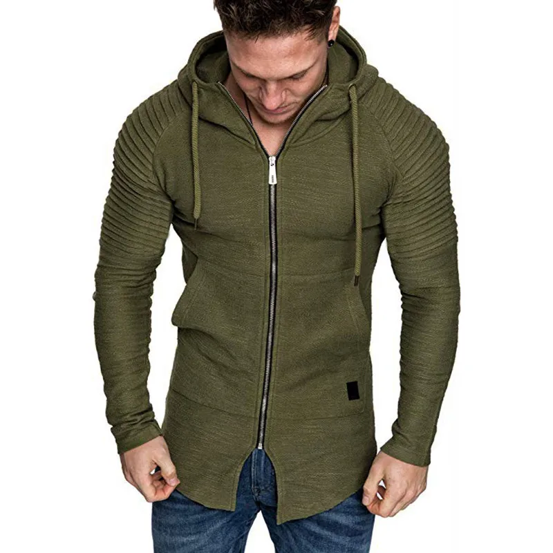 Army Green Модные плиссированные мужские толстовки с длинным рукавом, повседневные спортивные мужские толстовки для бега, однотонные пальто с капюшоном, мужские толстовки с капюшоном в стиле хип-хоп - Цвет: Army Green