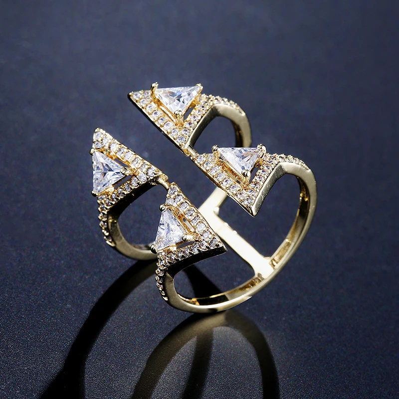 

UILZ Hot Sale Fashion CZ Crystal Rings for Women Four Geometry Shape Zirconia Open Ring Micro Stone Paved Jewelry UR2016