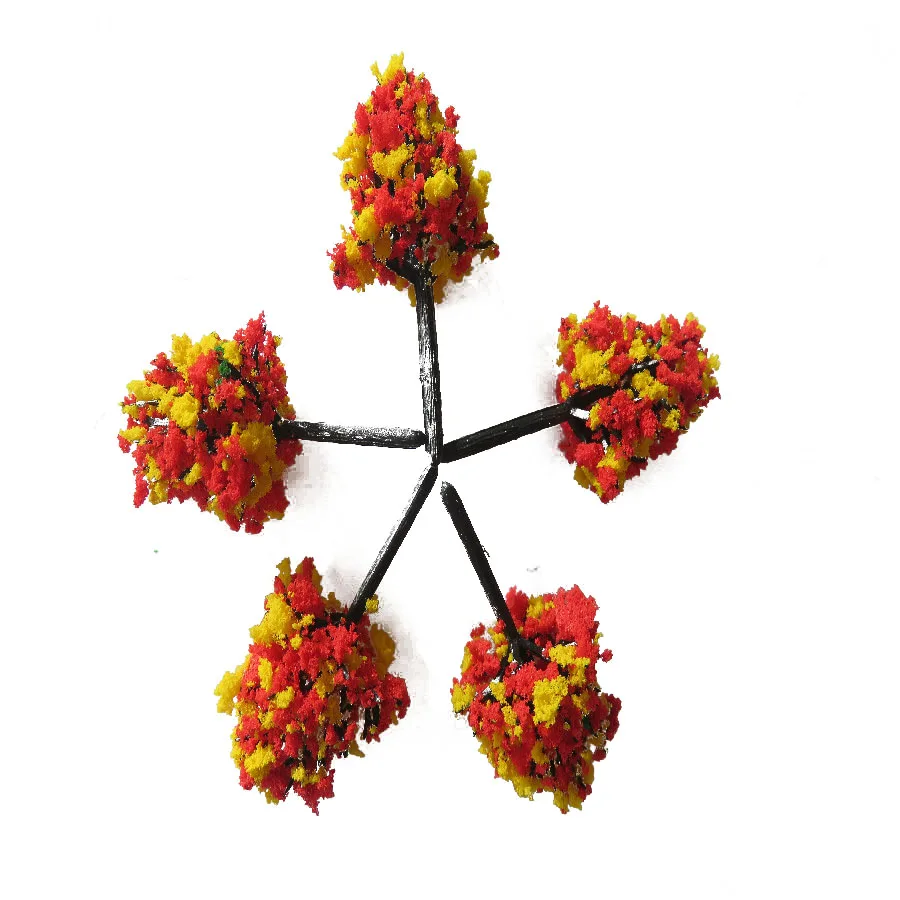 

50pcs architecture mini plastic model 4cm red yellow color tree for ho train layout and railway design sand model
