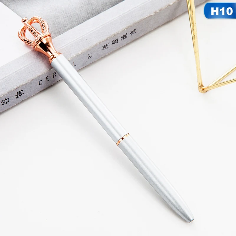 10 Creative Big Shining Crown Ballpoint Pen High Quality 1.0mm Black Ink Metal Ballpoint Pen Student Writing Stationery - Color: 10