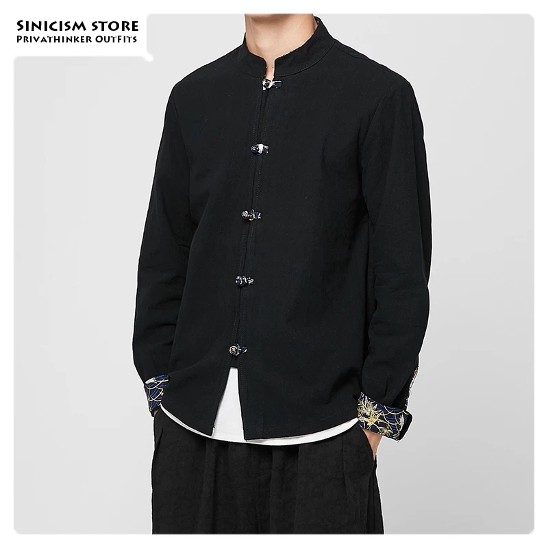 Sinicism Store мужские хлопковые льняные повседневные мужские рубашки в китайском стиле однотонное высокое качество рубашки мужская мода Осенняя рубашка