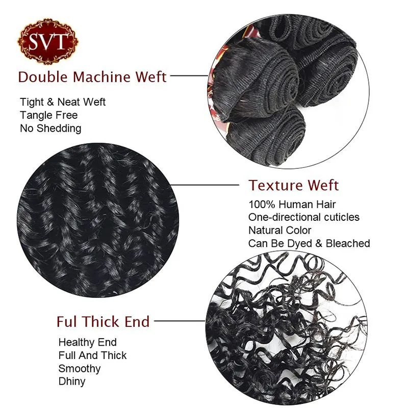 SVT Hair Malaysian Kinky Curly Hair Extensions 3/4 Bundles 100% Human Weave Non Remy Natural Black Color