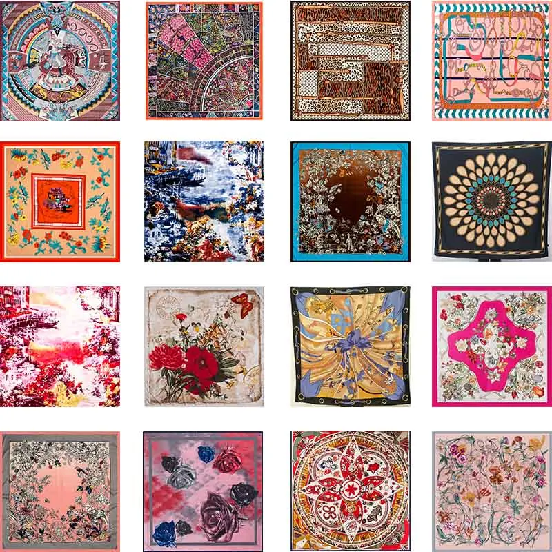 

New Style Lady Scarf Brand Mataborda 51 Inch 100% Silk Twill Oversized Flower Printed Square Towel Shawl Wrap Ponchos and Capes