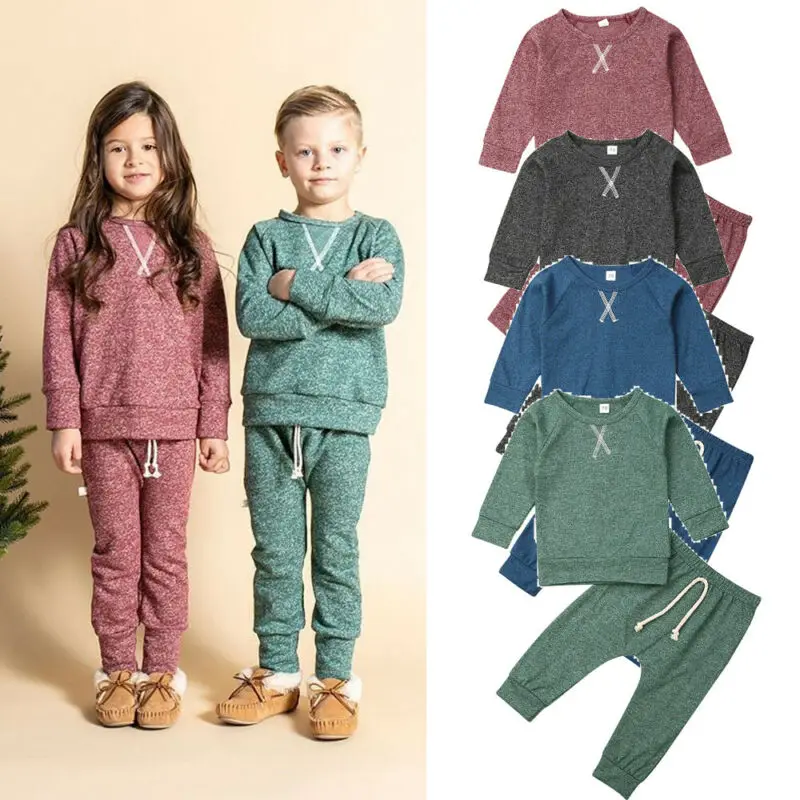 UK Autumn Winter Clothes Infant Baby Boy Girl Clothes Tops T-shirt+Long Pants Outfits Pajamas Pjs Clothes Set 0-24 months