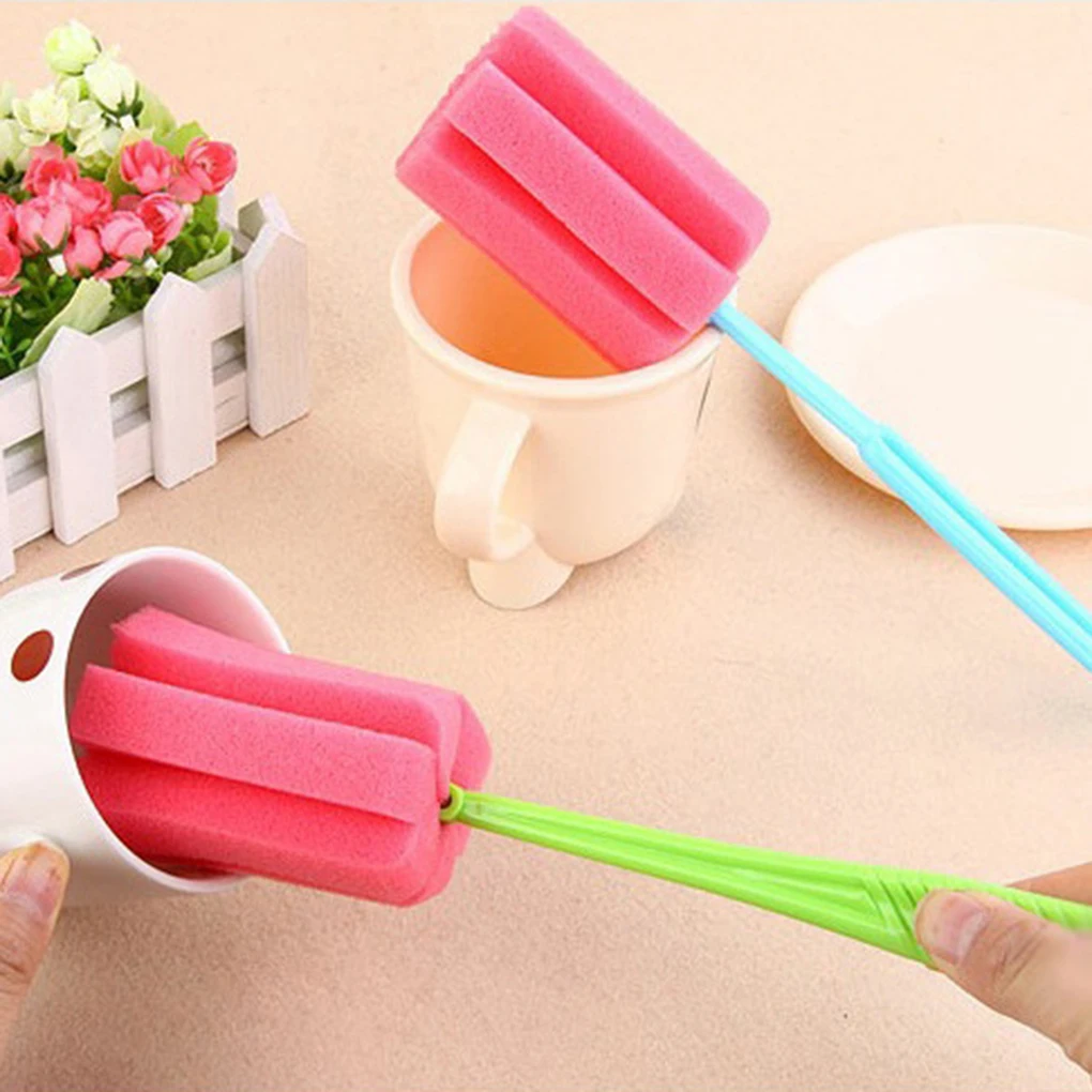 

Durable Cup Bottle Soft Sponge Cleaning Tool Brush Scrubber with Long Handle Color Random
