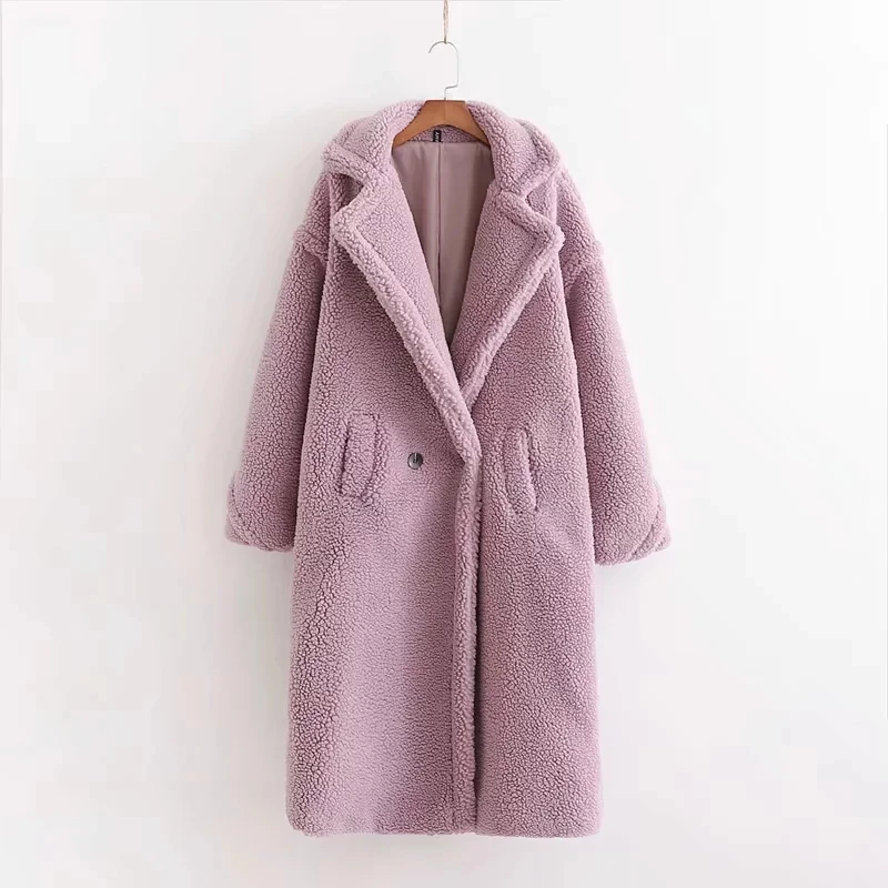 Белое пальто из искусственного меха, женское плюшевое пальто kawaii, длинное розовое меховое пальто, шикарное зимнее пальто, женское элегантное пальто с плюшевым мишкой, Меховая куртка - Цвет: Фиолетовый