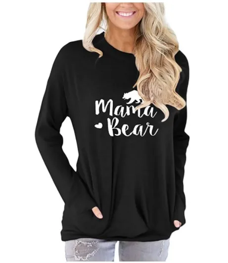Одежда высшего качества, 9 цветов, Женская свободная футболка с круглым вырезом и надписью «Mama Bear», футболка с длинным рукавом, размеры от S до 2XL