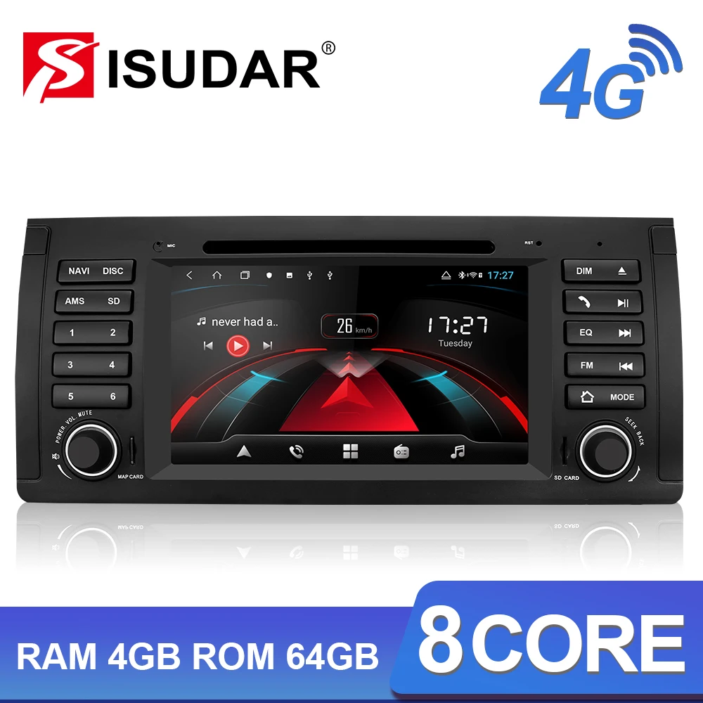 Isudar H53 4G Android 1 Din Auto Radio For BMW E39 5 Series M5 Car Multimedia DVD Player GPS Octa C