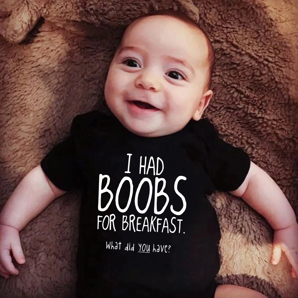 VRW I had boobs for breakfast Onesie Romper Bodysuit 3-6months, Grey Blue VRW I had boobs for breakfast Onesie Romper Bodysuit 3-6months, Grey Blue