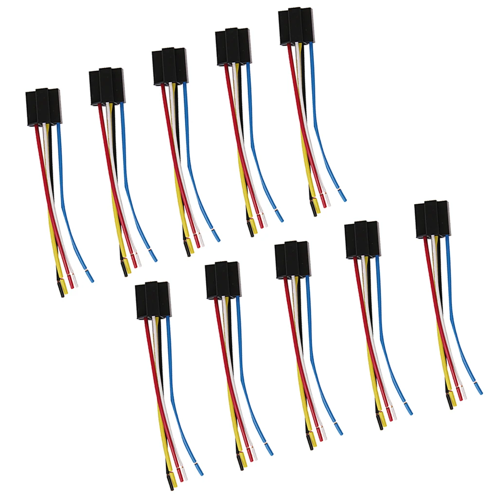 Car 12V 12 Volt DC 40A AMP Relay Cable Set Socket 5 Pin 5 Wire * 10pcs
