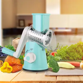 

Manual Vegetable Cutter Tabletop Drum Round Mandoline Slicer Onion Potato Carrot Grater With 3 Chopper Blades Kitchen Gadgets