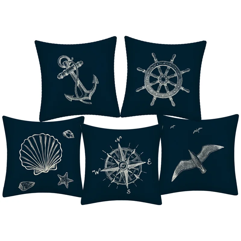 

Home Pillowcase Compass Nautical Style Linen Hug Pillowcase Home Fabric Sofa Mediterranean Cushion Cover