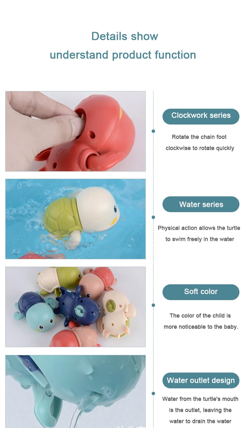 Single Sale Cute Cartoon Animal Tortoise Classic Baby Water Toy Infant Swim Turtle Wound-up Chain Clockwork Kids Beach Bath Toys