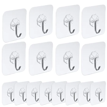 

16 pieces wall hooks self-adhesive transparent hooks 7 cm x 7 cm hooks for the kitchen bathroom door ceiling bracket 16 stukken