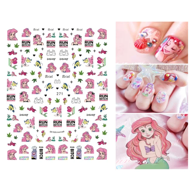 1PCS Disney Cartoon Anime Collection Star Design Nail Sticker Mickey Mouse Donald Duck Lion King Mermaid Stitch Nail Slider WG271