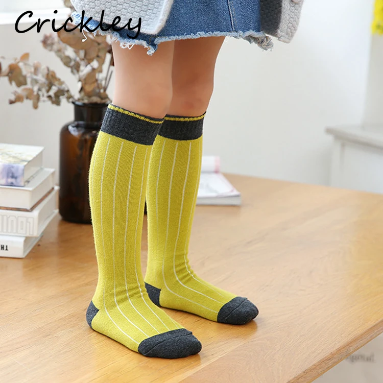 Детские гольфы из чесаного хлопка полосатые однотонные носки высокого качества для девочек и мальчиков, детские зимние вязаные теплые гольфы