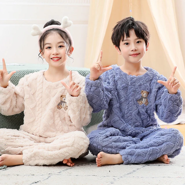 Conjuntos de pijama de invierno para niñas y adolescentes, ropa cálida para  bebés, conjuntos de pijamas de manga larga para niños de 4, 6, 8, 10 y 12  años - AliExpress