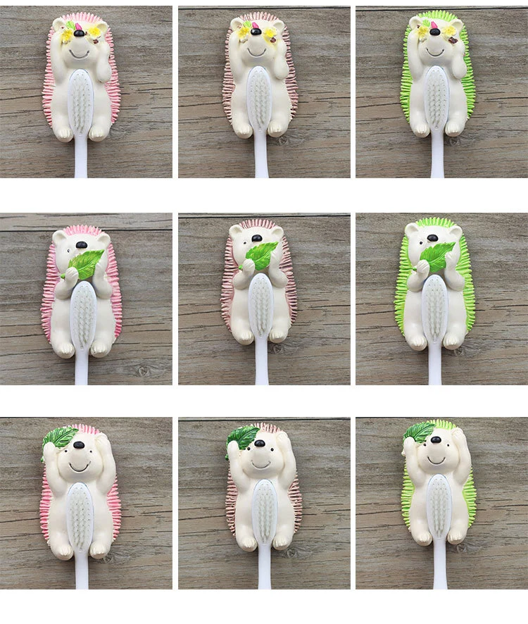 Cartoon Hedgehog Toothbrush Holder Rack Resin Animal Shape Wall Mount Bathroom Toothbrush Stand Organize Storage Hook