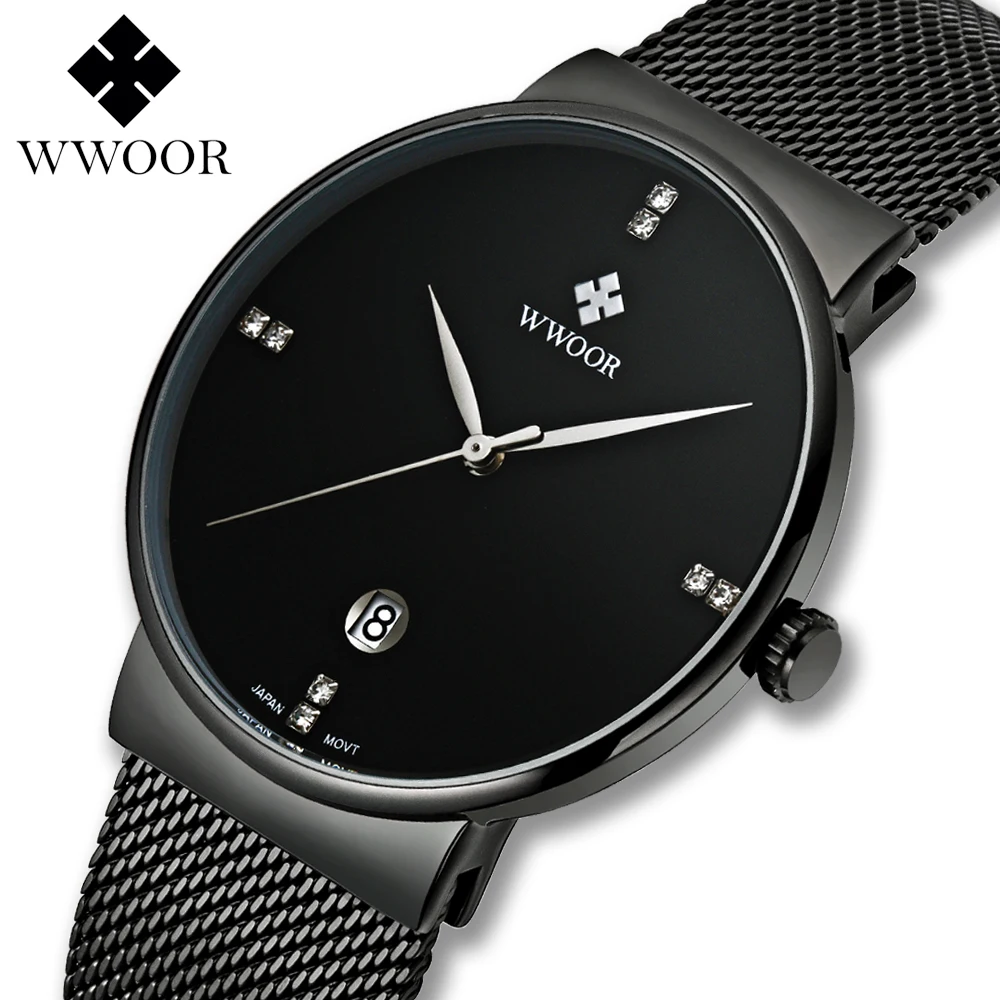

2019 WWOOR Business Minimalist Mens Watch Top Brand Luxury Quartz Watch Men Casual Slim Mesh Steel Sport Watch Relogio Masculino