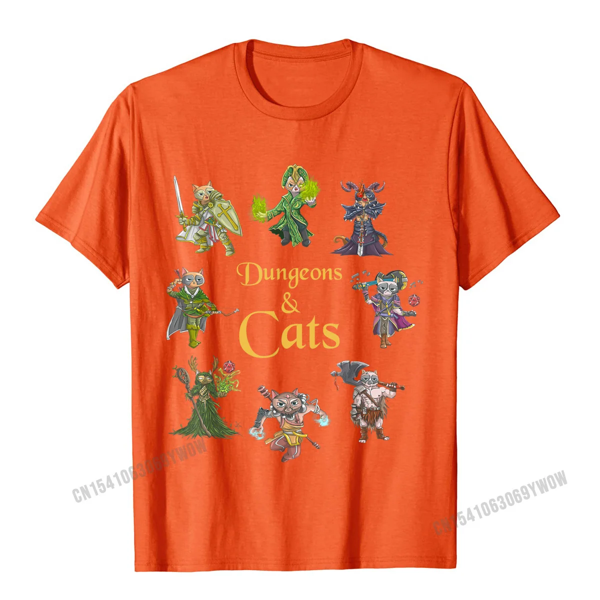 High Quality Men's T Shirt Crewneck Short Sleeve Cotton Fabric Print Tops & Tees Summer Tops T Shirt Wholesale Dungeons And Cats Funny Cute Tabletop Gaming Geek Roleplay T-Shirt__922 orange
