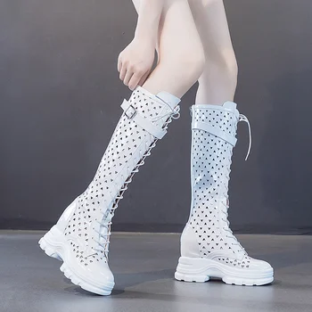 

Hollow High Boots Female Summer Sandal Boots Elevator 2020 New Platform White Thigh Boot Summer Slim Thigh High Boots